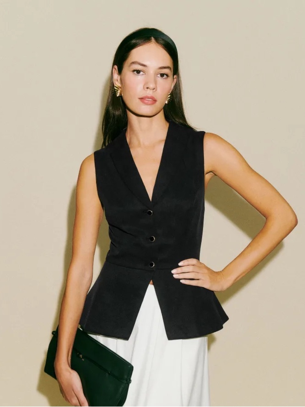 NWT Reformation Oakley peplum sleeveless tank button up vest black size 4